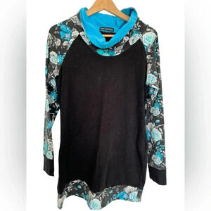 MEF unique dress floral pattern black and blue size medium